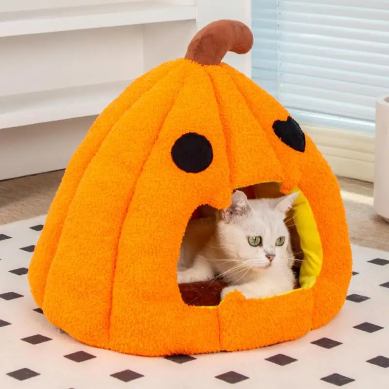 Semi Enclosed Pet Cat Nest Warm Sleeping Bed Pumpkin shape dog Kennel puppy House Tent kitten soft cave bed pet supplies