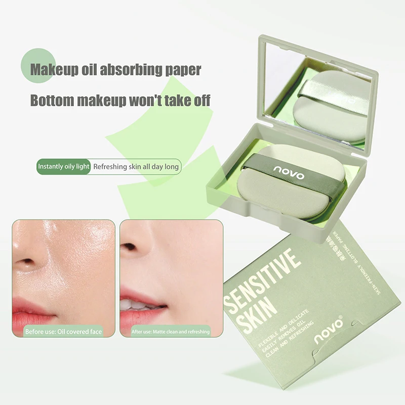 100 hojas de hojas absorbentes de aceite Facial, papeles secante de aceite Facial con espejo, soplo de maquillaje, kits de herramientas portátiles refrescantes para Control de aceite