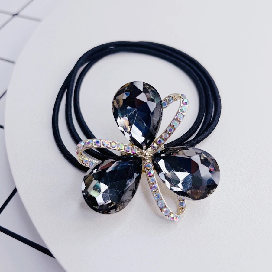 New Fashion Korean Style Alloy Glass Hair Rope For Girl Women Headbands Shining Flower Ponytail Elastic Hair Bands Hair Ties