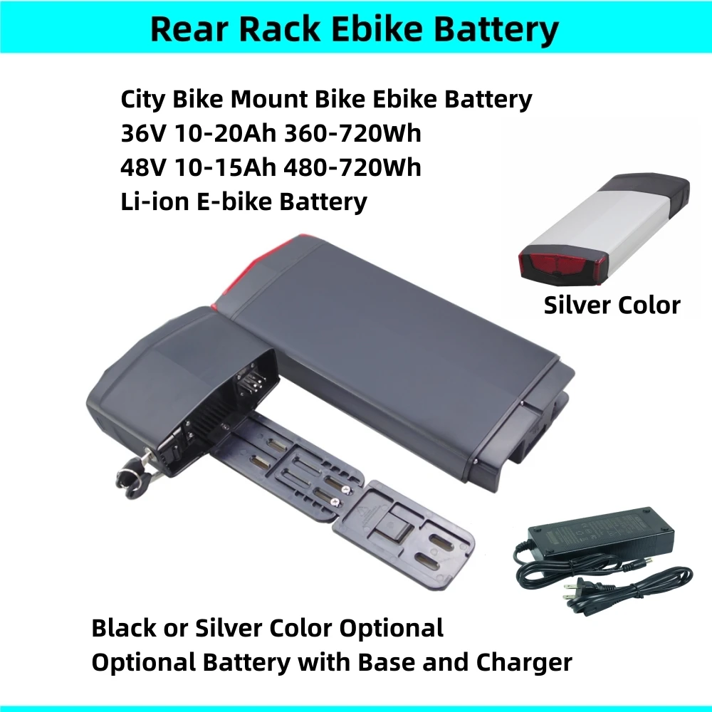 Rear Rack Carrier Li-ion Ebike Battery 36V 10.4Ah 11.6Ah 13Ah 15Ah 20Ah 48V 10Ah 14Ah City Bike  Mountain Bike E-bike Battery