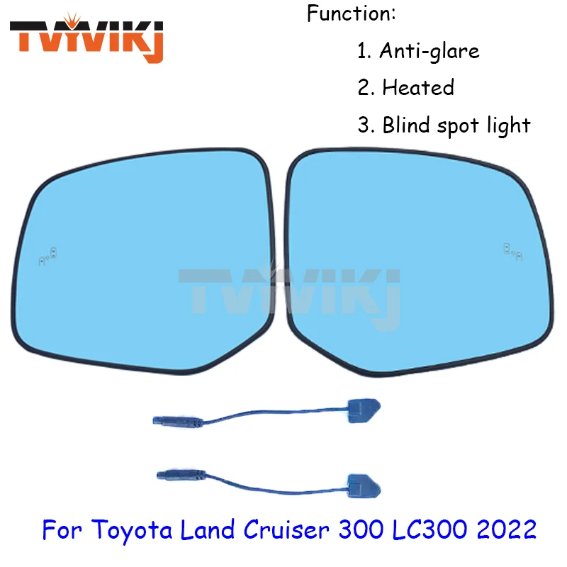 1 pair Side rearview mirror blue glass lens with Blind spot light For Toyota Land Cruiser 300 LC300 2022 anti glare car mirrors