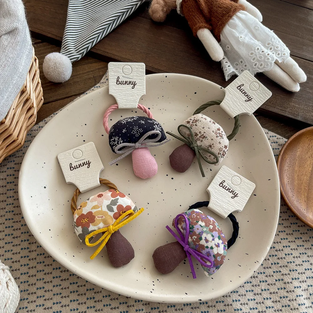 

Kids Elastic Hair Band Floral Mushroom Hair Rope Tie Retro Fashion Girls Ponytail Holder Rubber Band Children's Hair Accessories