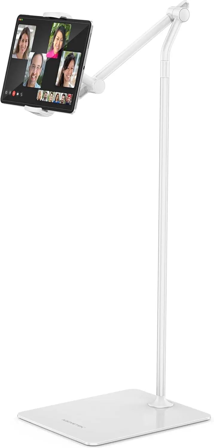 

Adjustable Tablet Floor Stand with 360° Rotation, Stable Base for iPad Pro/Air/Mini, Galaxy Tab, iPhone, Kindle (White)
