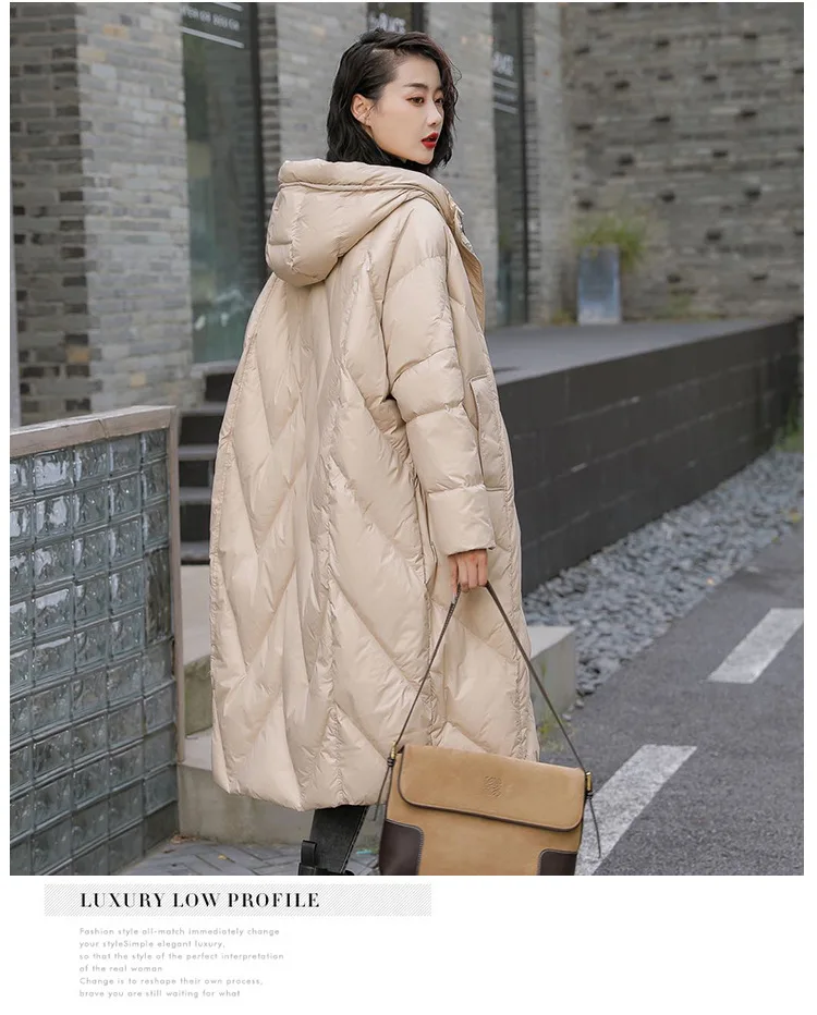 Winter Jacket for Women Loose Long Down Coats 90% White Duck Down Hooded Casual Loose WarmThick OverSize Female Overcoat Winter