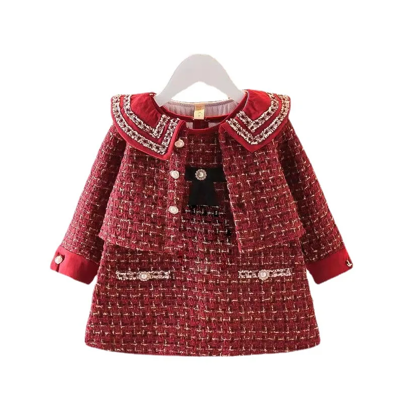 Girls' Outfit Dress Autumn Winter Thickened Children's Baby Girl Coat Vest Dress Little Girl Spring Dress