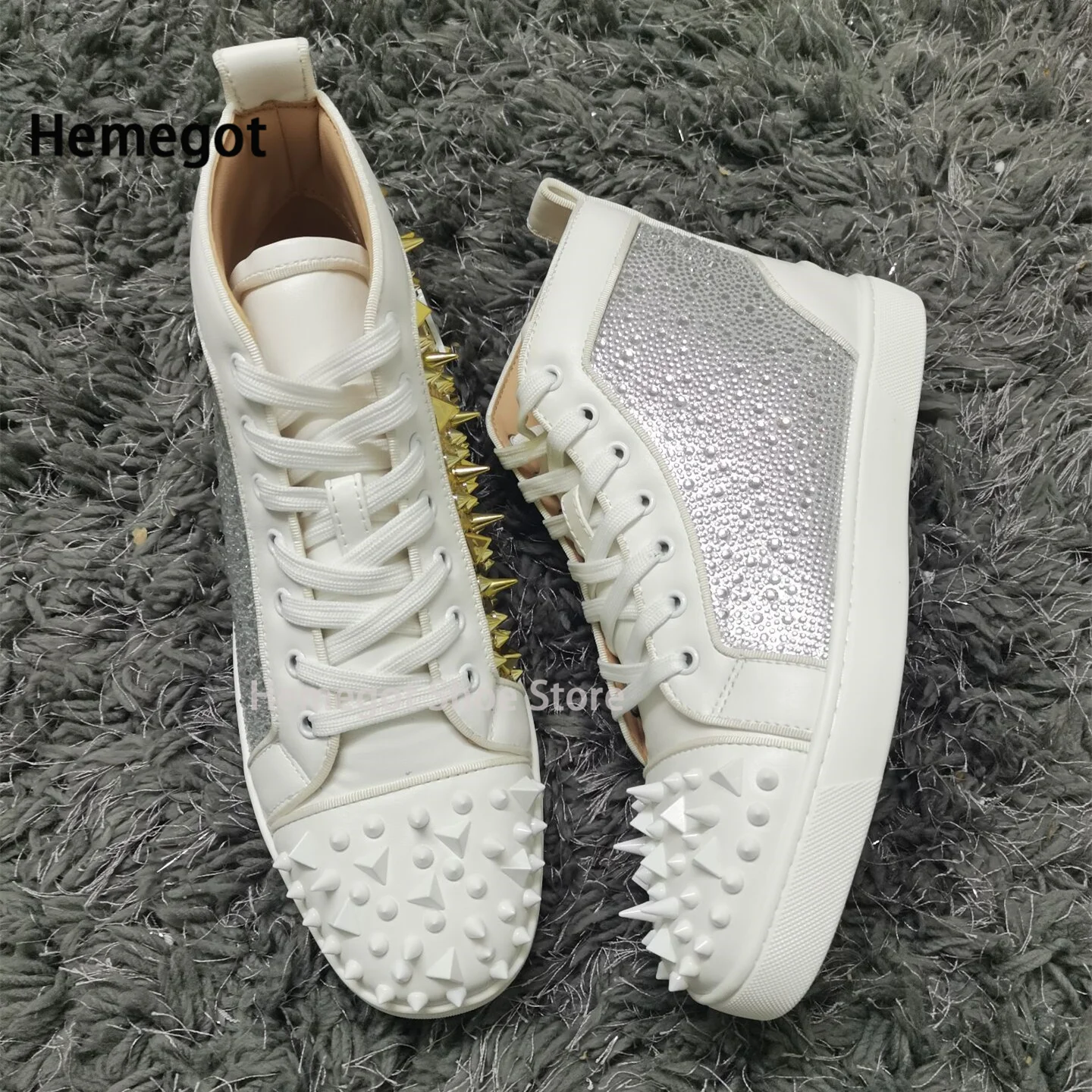 High Top Rhinestone Rivet Sneakers Shoes Autumn and Winter Shoes Leather Board Shoes Trend Zapatillas De Hombre Tenis Masculino