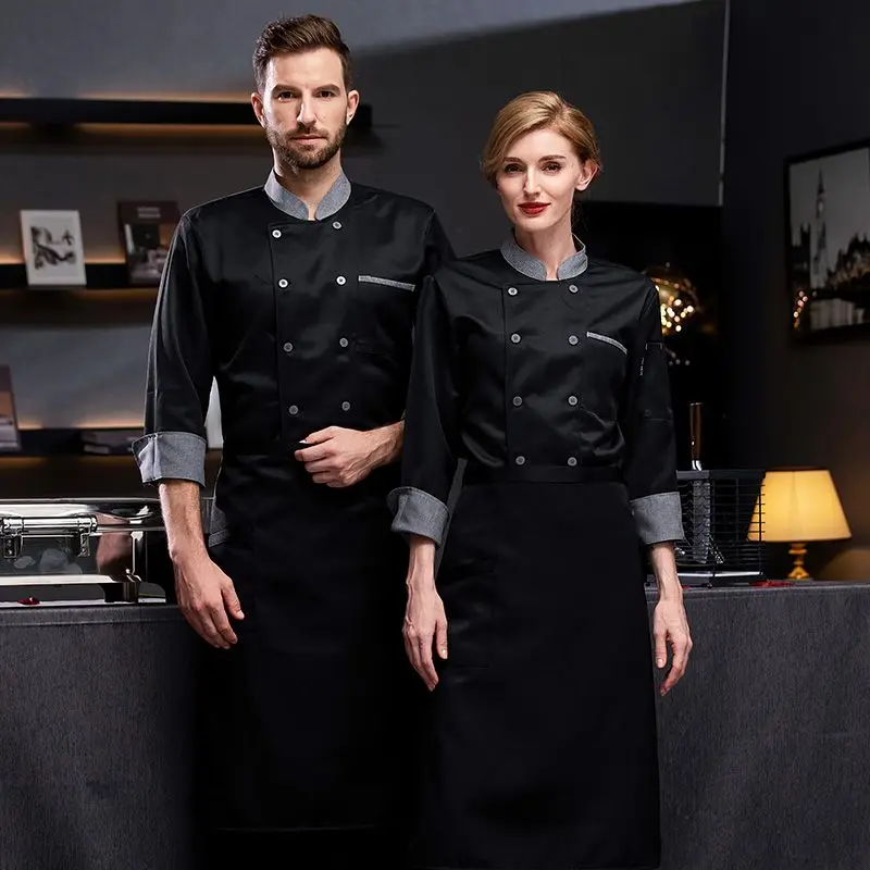 long Sleeve Chef Uniform Restaurant Professional Clothes Cooking Waiter Coat Outfit Kitchen Work Jackets Cook Wear Solid Color