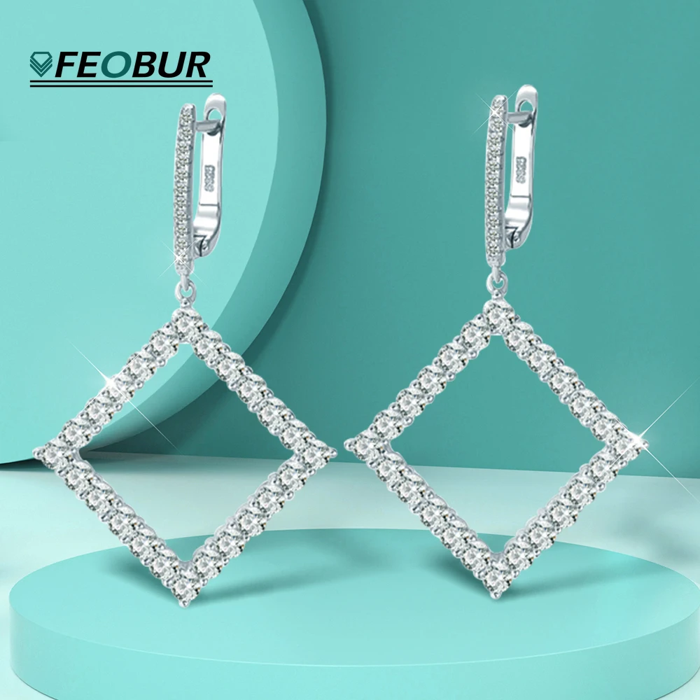 

Full Moissanite Diamond Hoop Earrings for Women 925 Sterling Silver Plated 18K Gold Square Drop Dangle Earring Luxury Jewelry