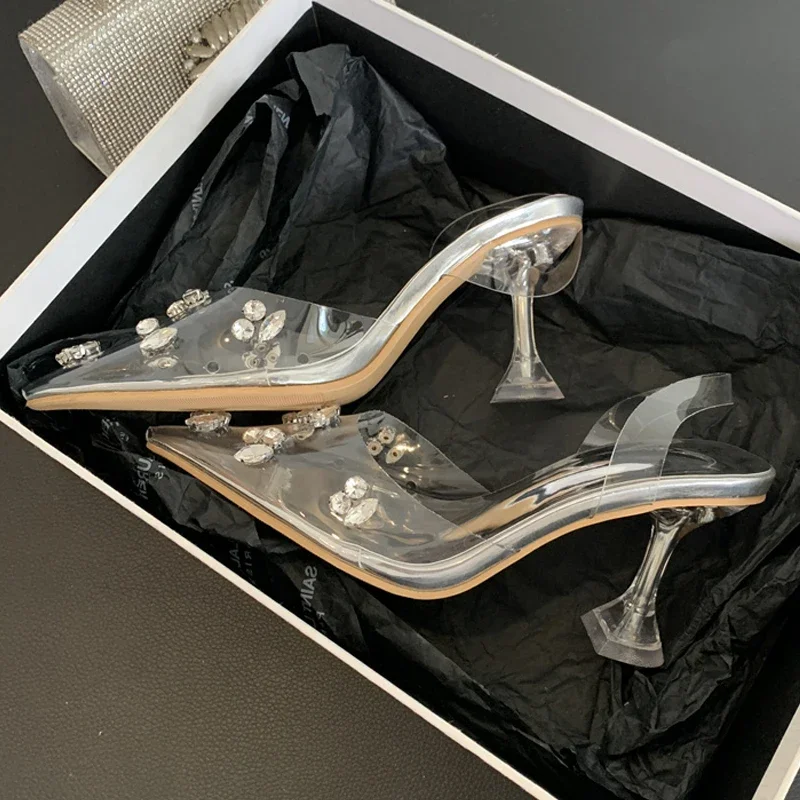 Eilyken CRYSTAL PVC Transparent Women Pumps Fashion Pointed Toe High Heels Party Mules Shoes Zapatillas De Mujer