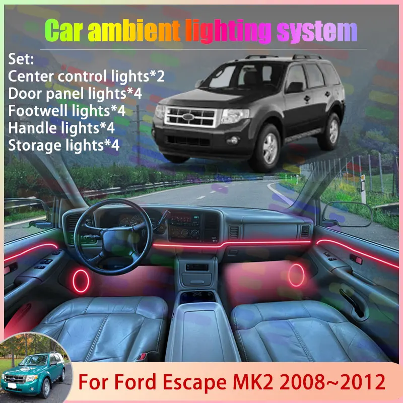 

For Ford Escape MK2 2008~2012 Mazda Tribute 2009 2/18 in 1 Car Atmosphere Light Lamp RGB Shade Ensemble Streamer Atmosphere Set