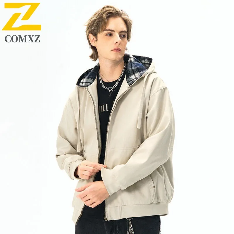 سترة COMXZ للرجال 2025 معاطف مريحة لتسلق الجبال في الهواء الطلق بلون سادة ملابس للتخييم مقاومة للرياح للربيع والخريف
