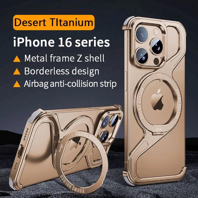 Magnetic Metal Snap-on Phone Case For Iphone 13 14 15 16 Pro Max Z Shape Geometry Stand Holder Phone Cover For IPHONE 16 Promax