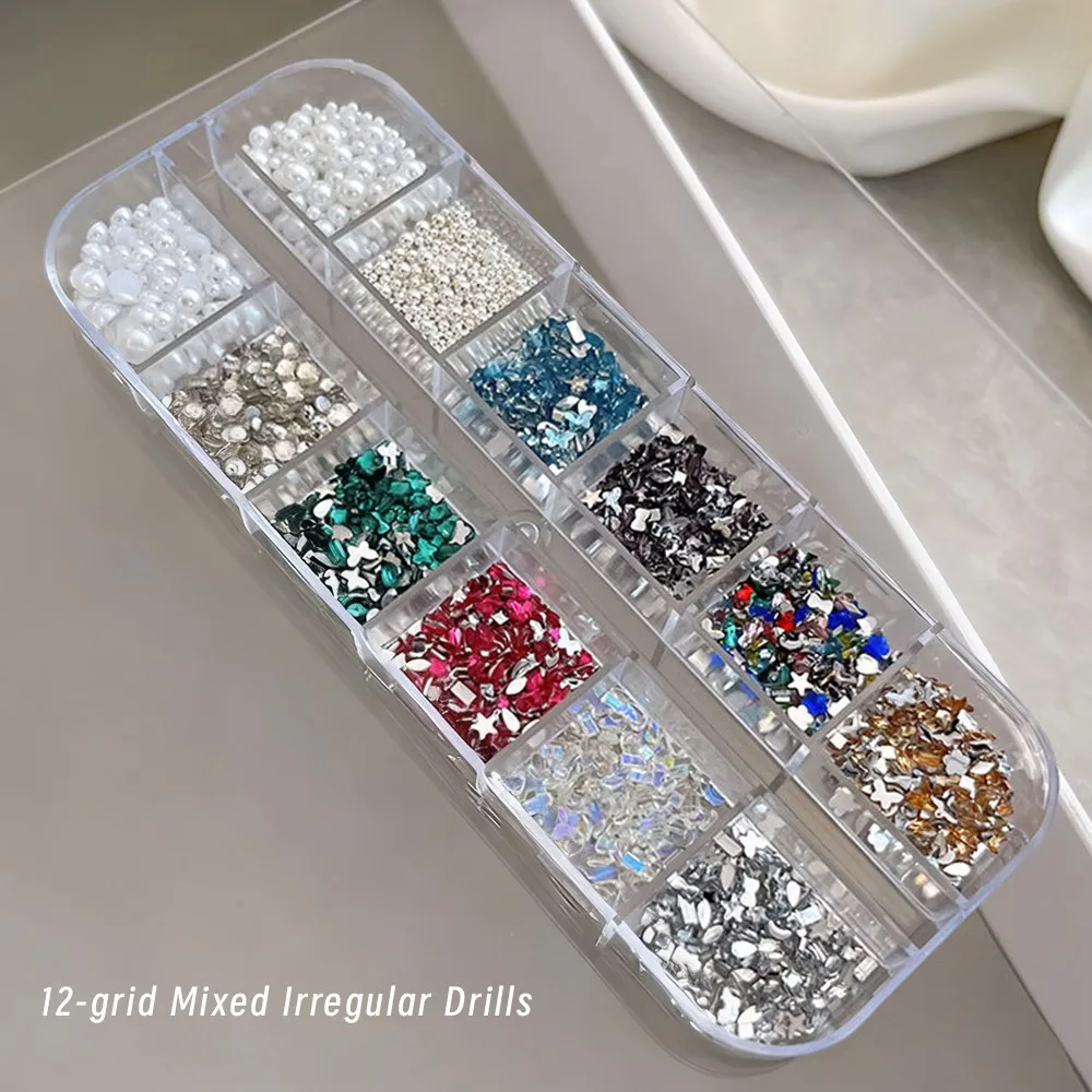 ลูกปัดเหล็กมุก 1/2 กล่อง ผสมคริสตัลตกแต่งเล็บ หลากสีสัน ประกายเพชร รูปผีเสื้อ ของตกแต่งเล็บสไตล์ Y2K เครื่องประดับตกแต่งเล็บ