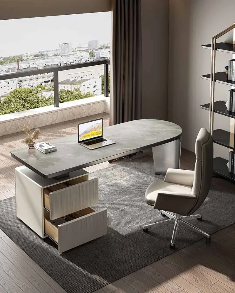 Luxury study desk, Italian minimalist rock board computer desk, modern minimalist office desk, high-end writing desk