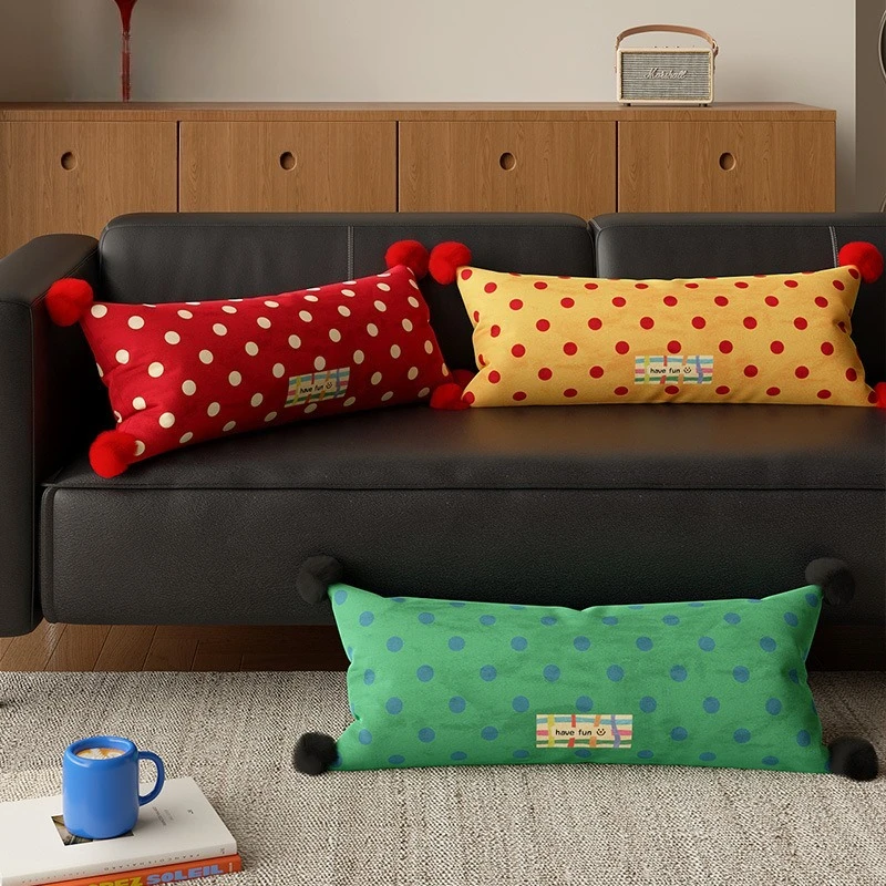 

Vintage Polka Dot Long Body Pillow Couch Sofa Decorative Lumbar Cushion Backrest Nap Pillow Cover Throw Pillow for Home Decor