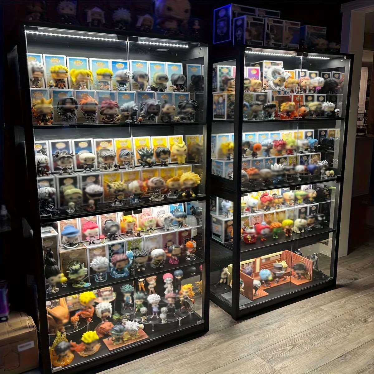 Glass Display Cases with Human Body Sensors, Large Display Cases with Glass Doors, 4-Tier Display Cases with 3-Color Lights