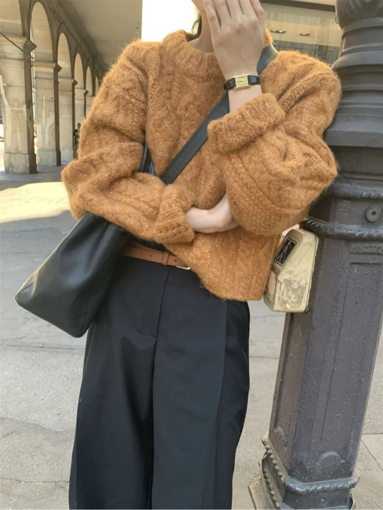 

Шикарный винтажный тяжелый вязаный длинный женский пуловер большого размера Sve, модный универсальный белый улучшающий свитер для поездок на работу