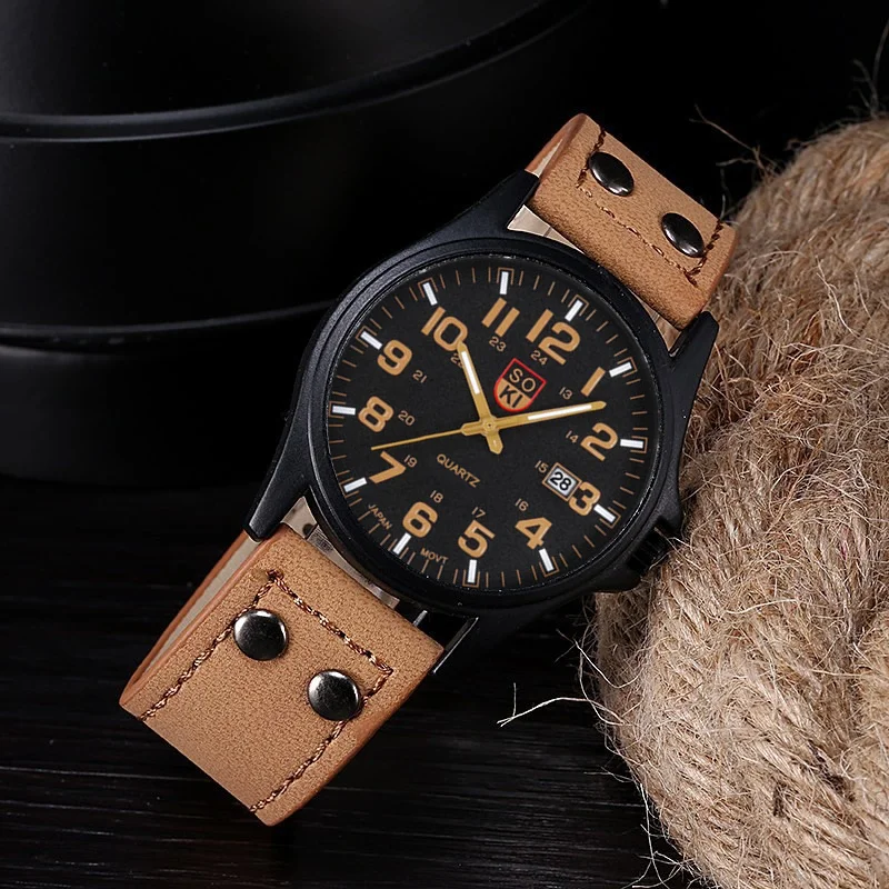 Men's Quartz Leather Strap Wristwatch, Stylish
