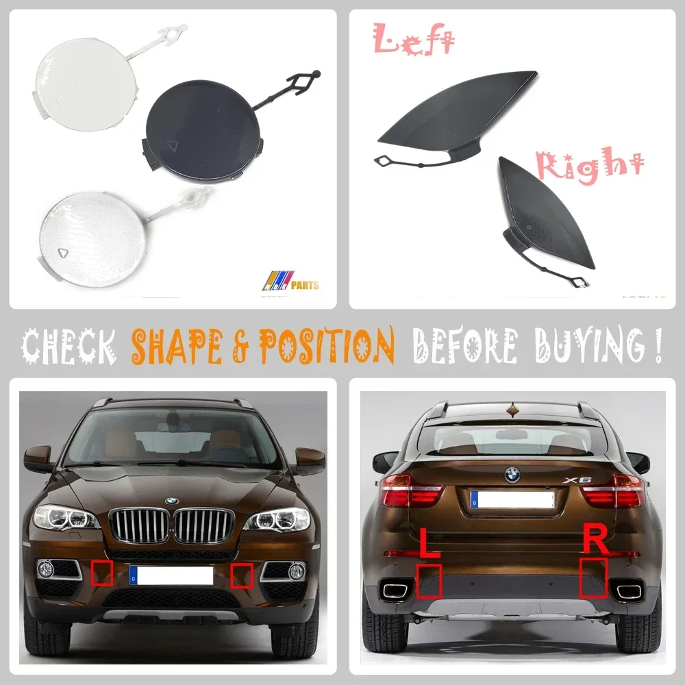 Tampa dianteira e traseira do reboque para 08-14 BMW, X6, E71, E72, 30D, 35D, 35i, 40d, 40i, 50i, M50d, xDrive, gancho do sDrive, tampão do olho