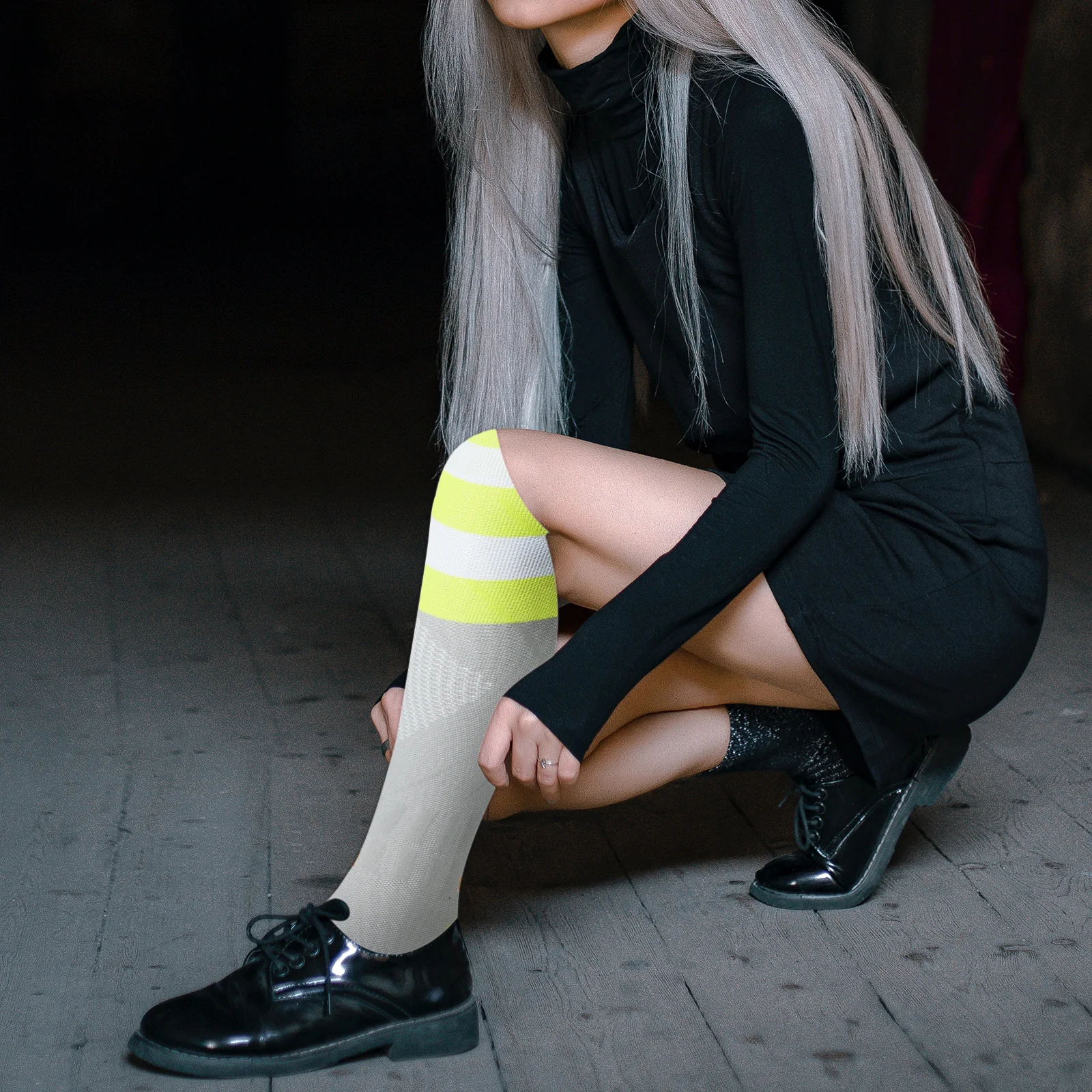 1 زوج المضادة للانزلاق جوارب ضغط الرجال رياضي الركبة عالية جوارب رياضية مرونة عالية العضلات دعم الجري ركوب الدراجات السفر #3