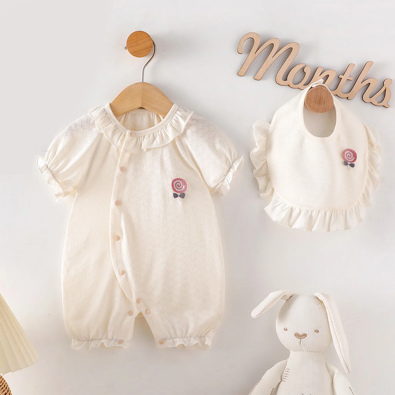 

Хлопковые комбинезоны для маленьких девочек, летний комбинезон с круглым воротником, короткими рукавами и принтом, одежда для младенцев для дома, прогулок, фотосессий