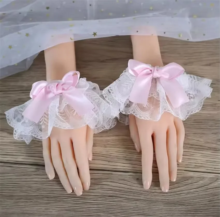 اليابانية النساء الفتيات لوليتا متعدد الألوان القوس قفازات وهمية كم الأصفاد الحلو الأميرة تأثيري سترة الكفة غطاء اكسسوارات المعصم