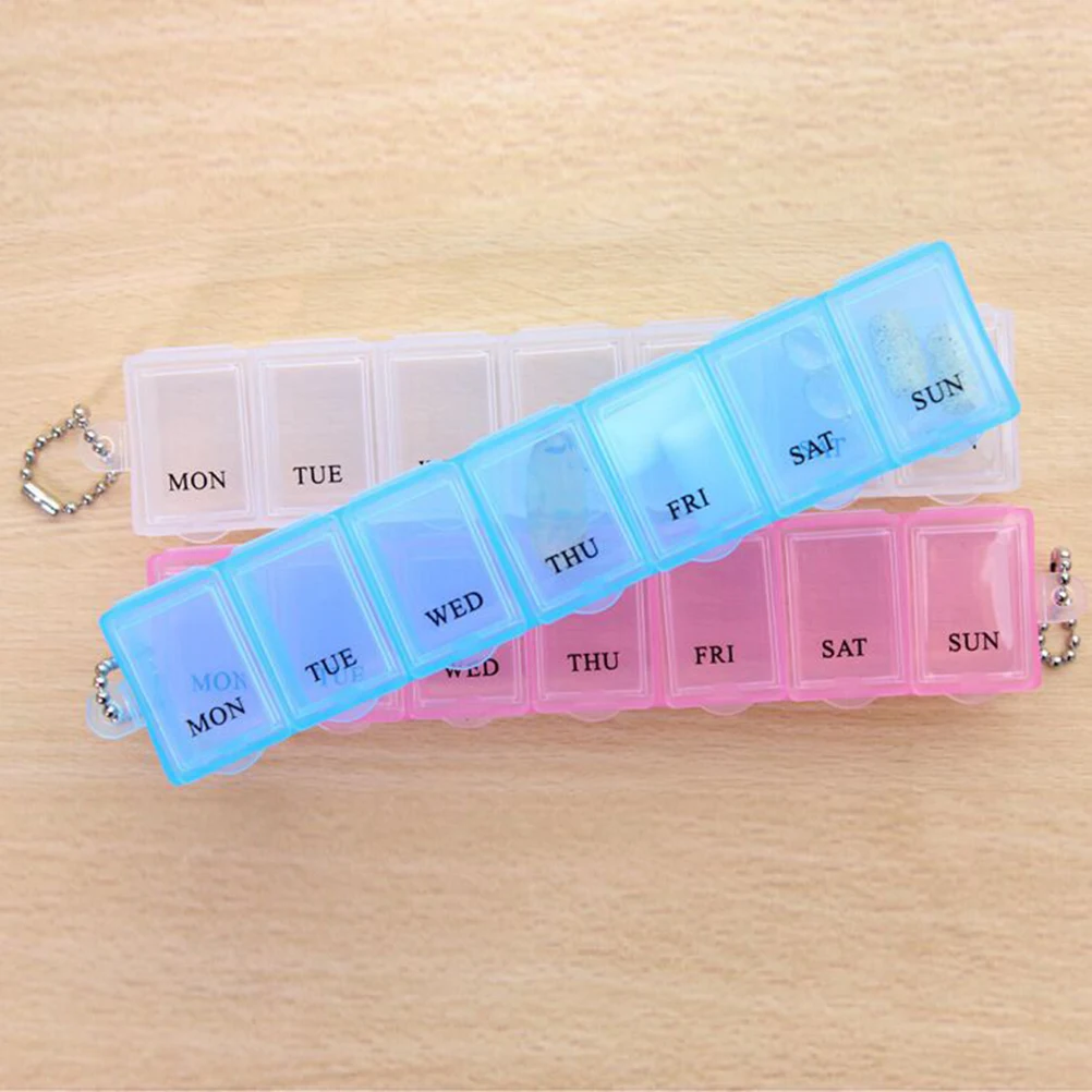 

2pcs Portable Pill Box Weekly Organizer 7 Compartments Daily Dispenser Storage Container For Travel Home Office Medication