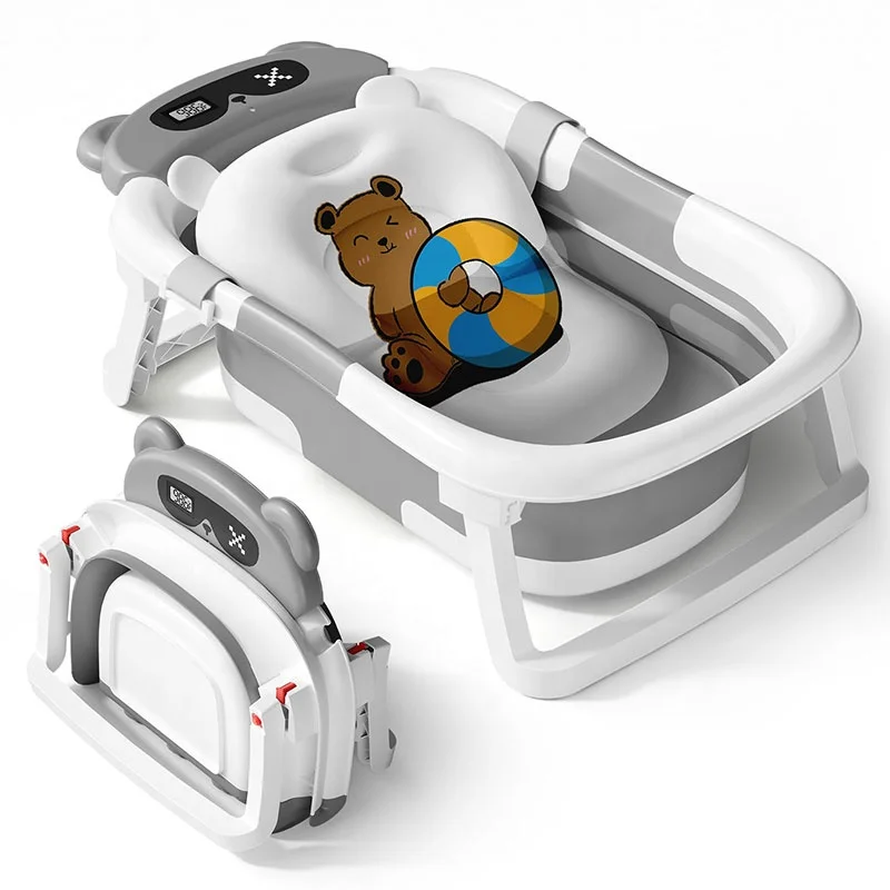 

New Born Plastic Baby Bathtub Real-Time Temperature Sensing Portable Foldable Baby Bath Tub