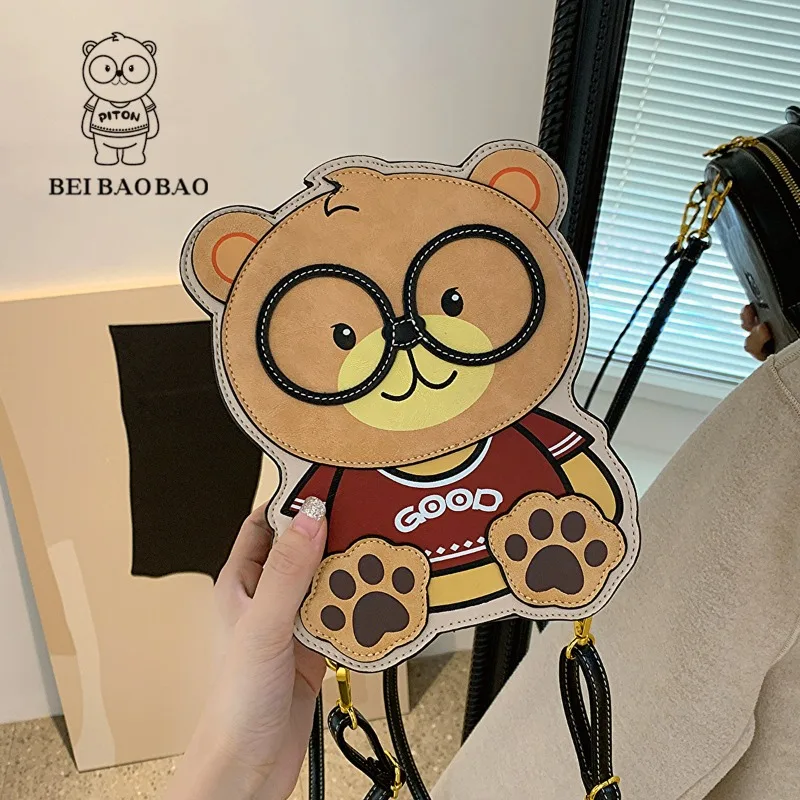 2024 New Women Small Bag Bear Design Personalized Fashion Cartoon Playful Backpack Single Shoulder Crossbody Bag Phone Bags