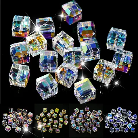 50/100PCS 4/6/8mm 크리스탈 비즈 AB 다채로운 큐브 오스트리아 비즈 보석 만들기 유리 구슬 DIY 팔찌 귀걸이 목걸이