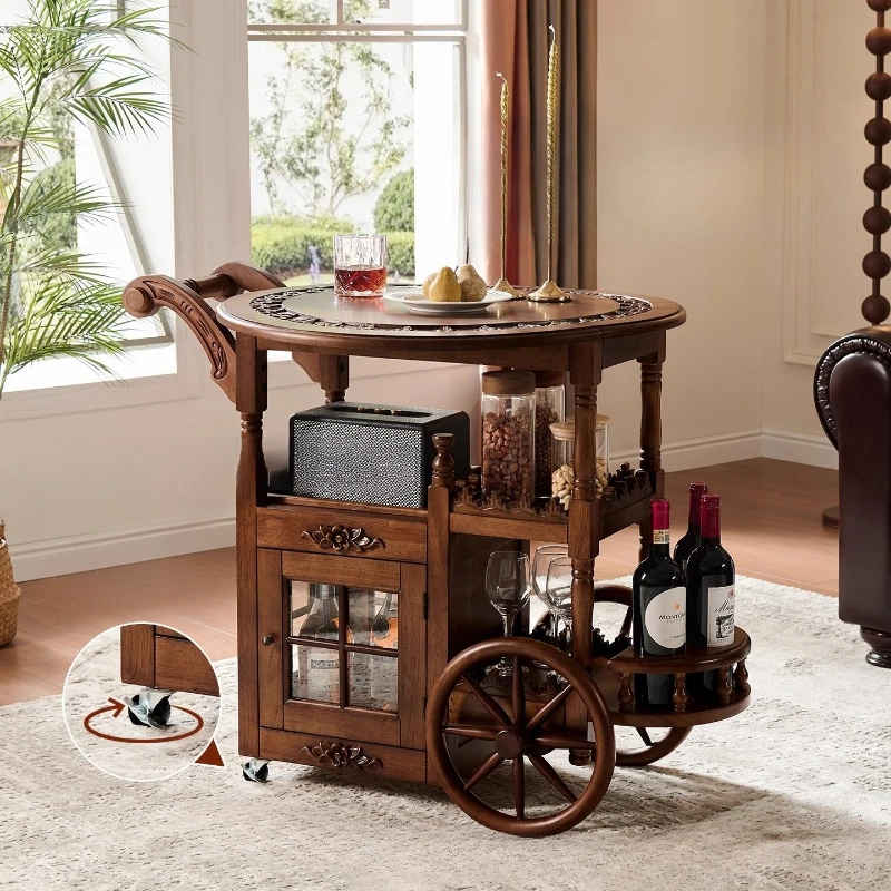 

American solid wood dining car French antique style movable small tea table living room side few retro