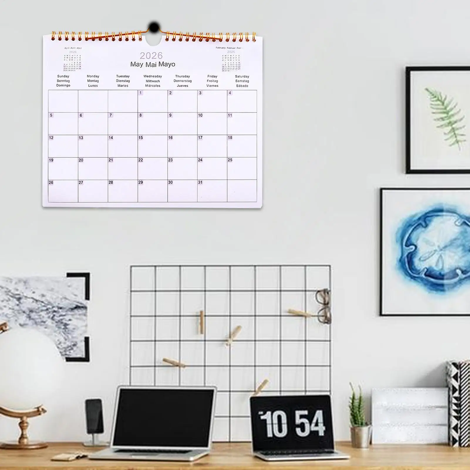 Calendario da parete 2026 Agenda multilingue a spirale da 12 mesi - Calendario decorativo moderno per casa, aula, ufficio e soggiorno
