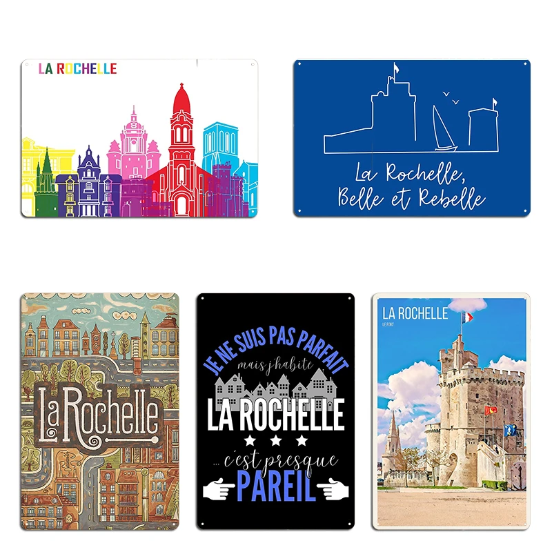 Vintage La Rochelle ciudad de Francia caprichosa Retro Doodle arte cartel de Metal cine Club La Rochelle cartel de estaño cartel