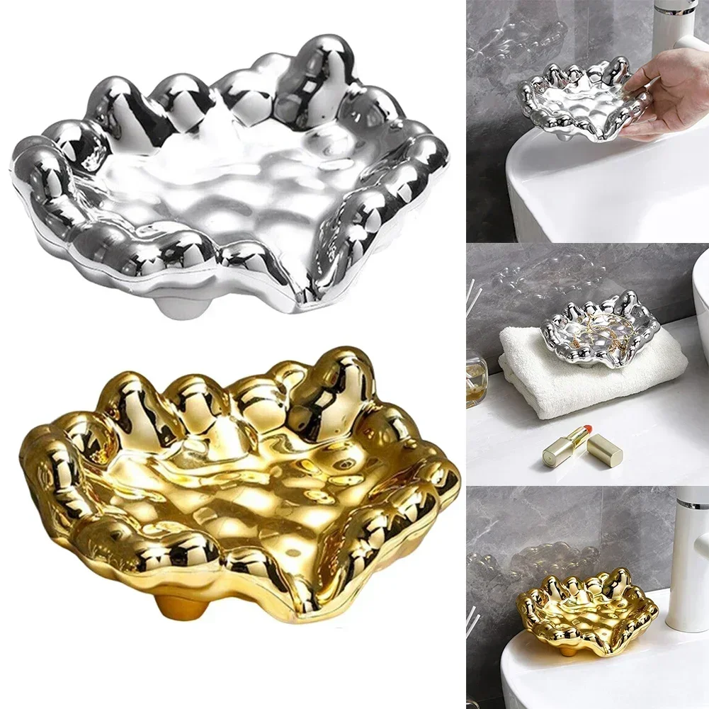 New Light Luxury Style Creative Soap Box Portable Gold Soap Holder Bathroom Household Drain Soap Rack Soap Dish Tray Nonslip