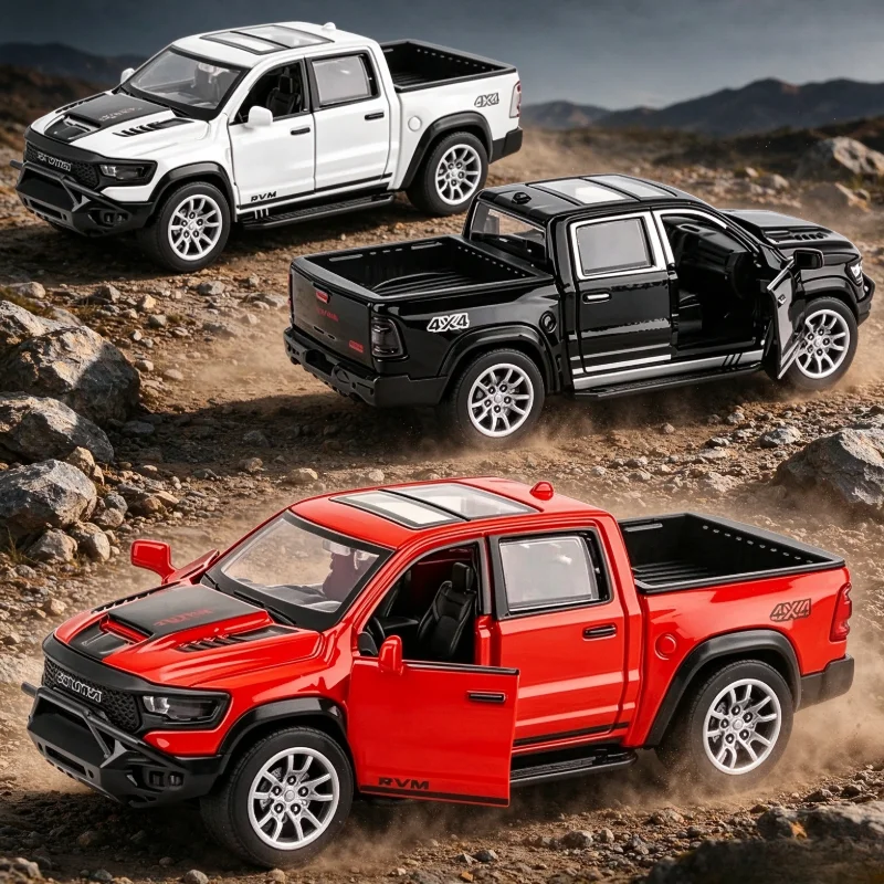 1:32 4x4 Off-road Pickup Truck Diecast Model Car Alloy Toy Pull Back Vehicle Open Doors Collection Gift for Boys