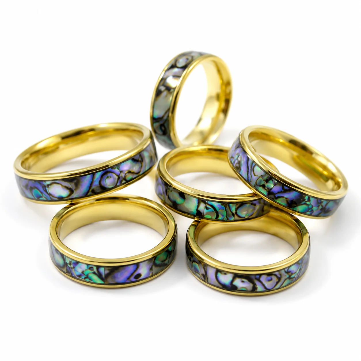 20 Stück Modische Natürliche Muschelringe aus Edelstahl, Nie Verblassend, für Damen und Herren, Schmuck in Großmengen LR4029 – Detail 11