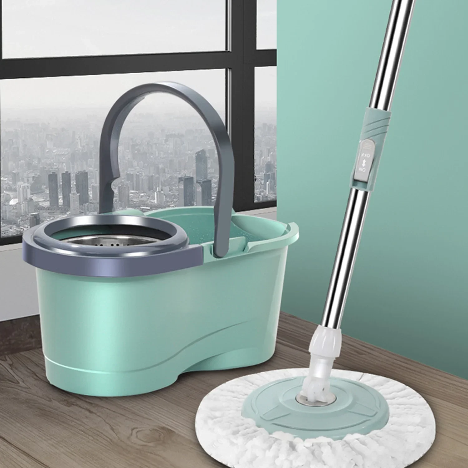 360 ° Water Throwing Mop Double Drive Lazy Mop Barrel Rotating Stainless Steel Mop Drying Drum With Wringer Suit For Household