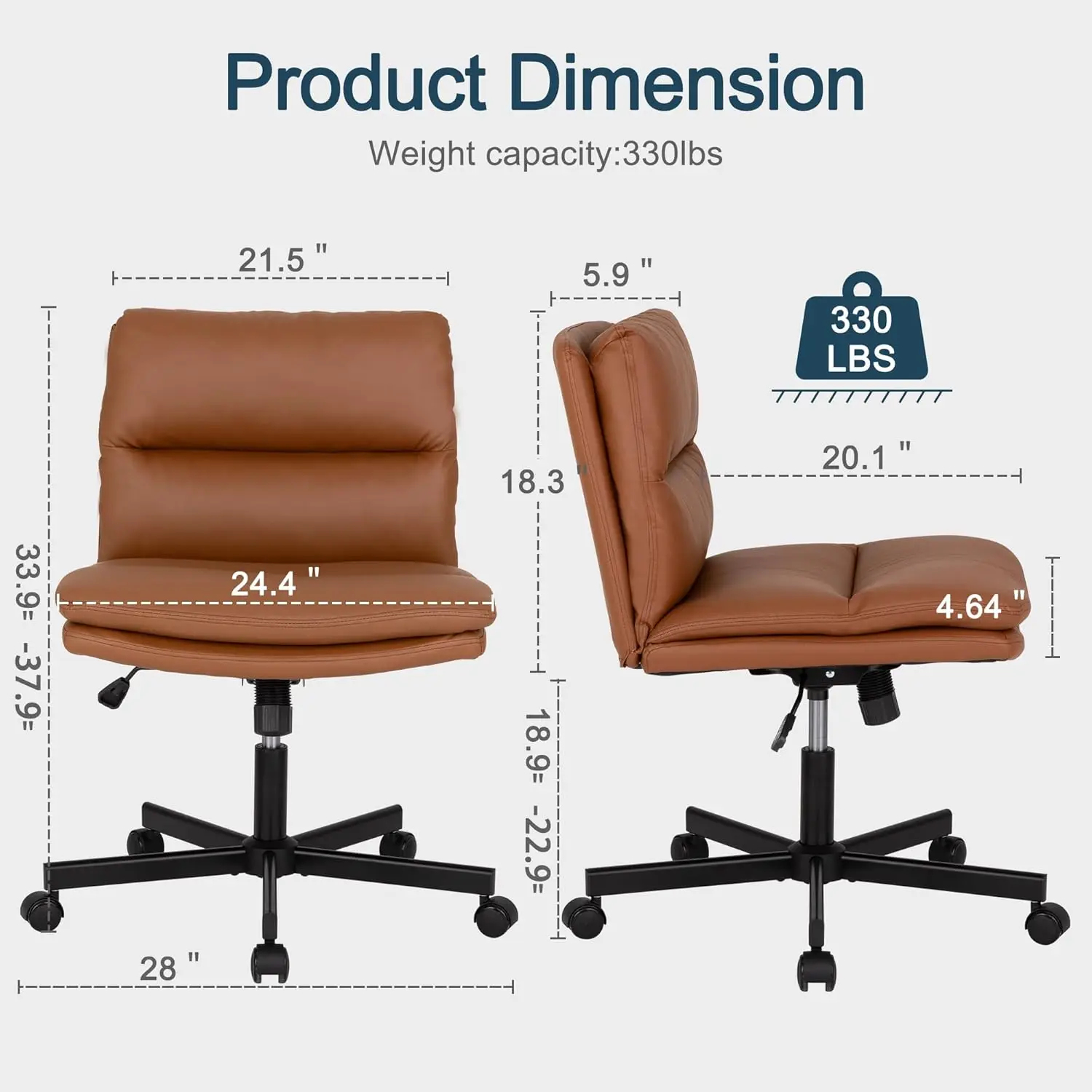 

Criss Cross Chair with Wheels, Armless Wide Seat Cross Legged Comfy Office Desk Chair, PU Leather Height Adjustable