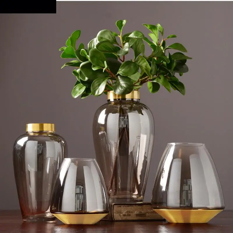 

Modern Hydroponic Glass Vase Metal Base Flower Arrangement Countertop Decoration Luxurious Exquisite Home