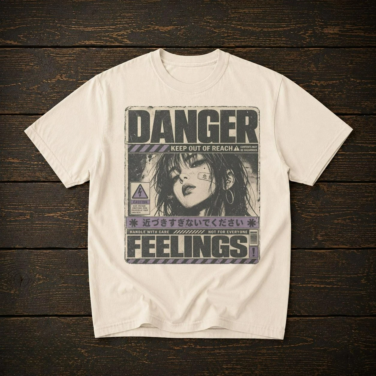 Y2K Hazard Shirt Suitable for Both Men and Women, Warning Label Pattern Printed T-shirt, Emo Aesthetic Streetwear