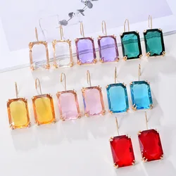 Multicolor Square Rhinestone Earrings Female Geometric Fashion Earrings for Women Transparent Jewelry Accessories Party Gift