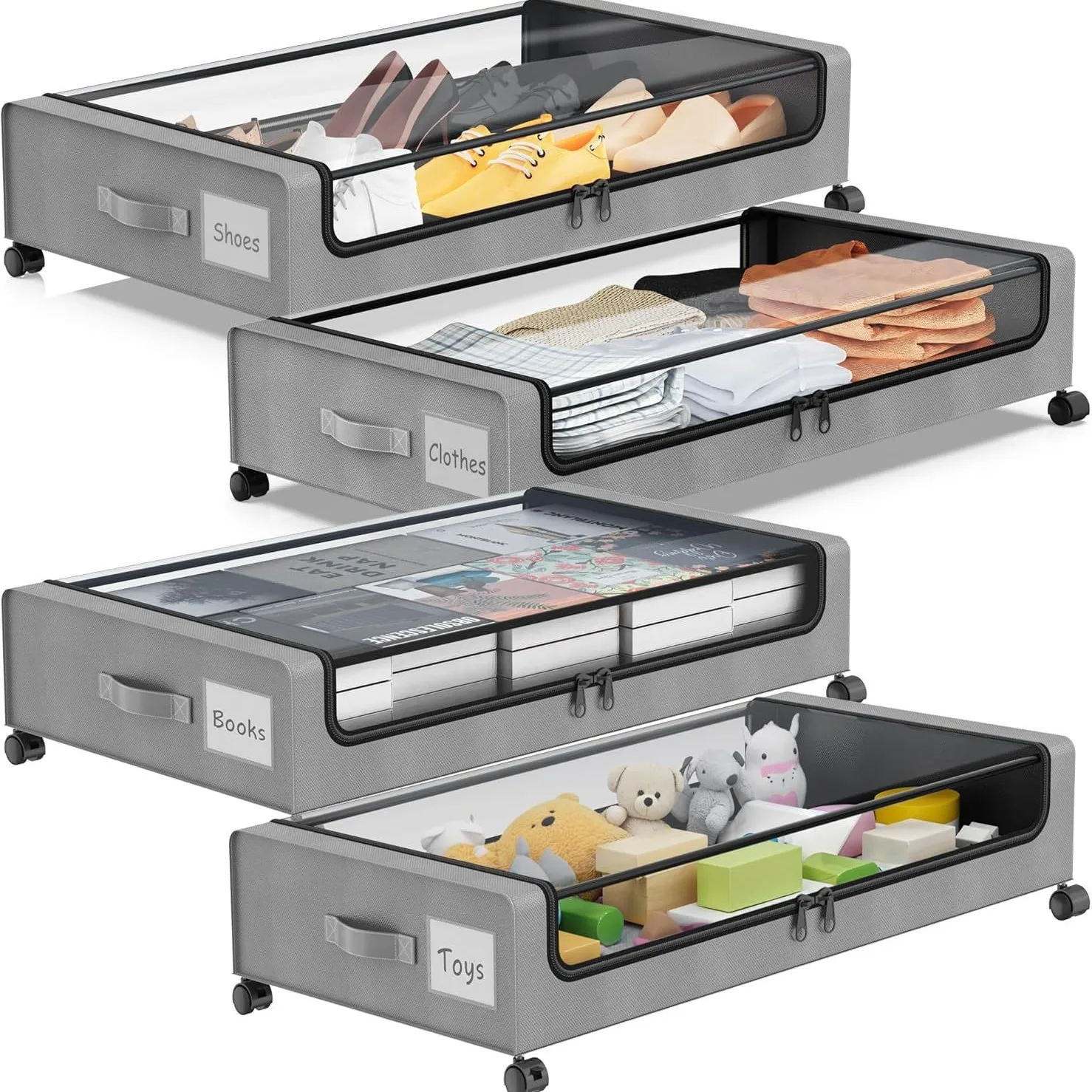 

Mobile Under-Bed Rack Trolley with Shoelace Wheel Quilt Storage Box for Clothing Easy-to-Move Storage Solution