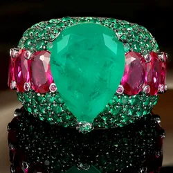 KQDANCE Luxury 100% 925 sterling silver with Large Lab Gemstones Ruby Emerald Ring Cocktail Rings For Women Anniversary Gifts