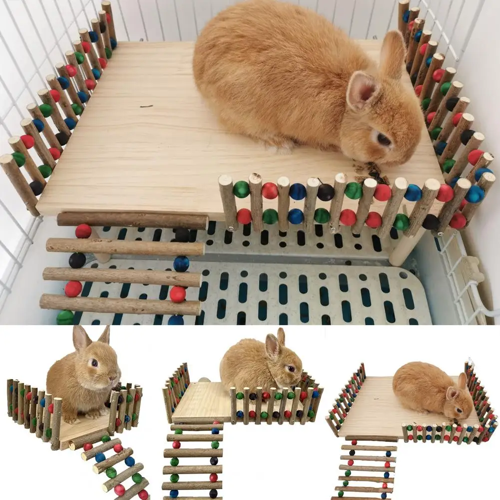 Pet Rabbit Natural Wooden Fence Molar Toys Platform Climbing Ladder Toy For Guinea Pig Hamster Chinchilla Rabbit Accessories view 6
