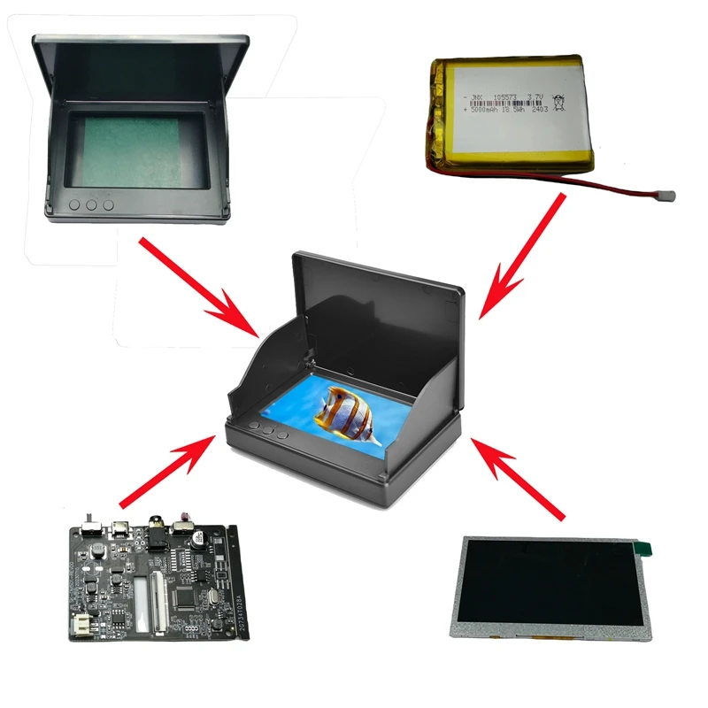 내장 배터리 1000 니트 IPS LCD 4.3 인치 낚시 모니터