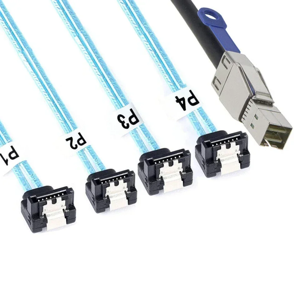 SFF-8644 to 4 SATA Breakout Cable 90 Degree with IC, Mini SAS HD 36Pin to 4x 7Pin SATA III 6Gbps Internal Extension Cord