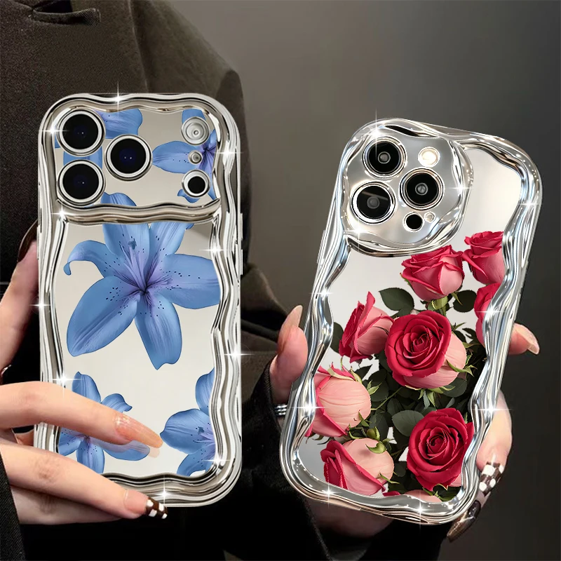 Chapeamento espelho caso para iphone 17 pro max abelha flor folhas padrão tpu capa para iphone 16 pro max 15 14 13 12 11 ar 16e funda