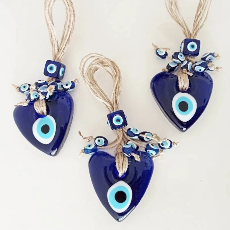 Blue Turkish Evil Eye Lucky Pendant Hand Woven Rope Chain Car Ornament for Home Living Room Wall Hanging Decoration Amulet Gift