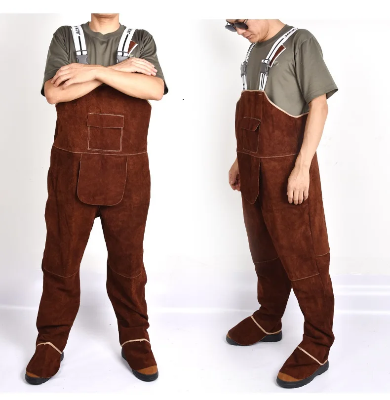 Welding Clothing Men's Overalls Safety Coverall High Temperature Protective Leather Flame Retardant Repair Welder Strap Pants