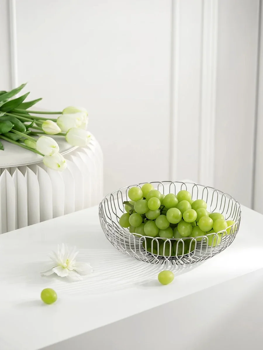 Nordic Stainless Steel Fruit and Vegetable Basket, Bread Baskets for Kitchen, Restaurant, Hotel, Coffee Table, Home Decoration